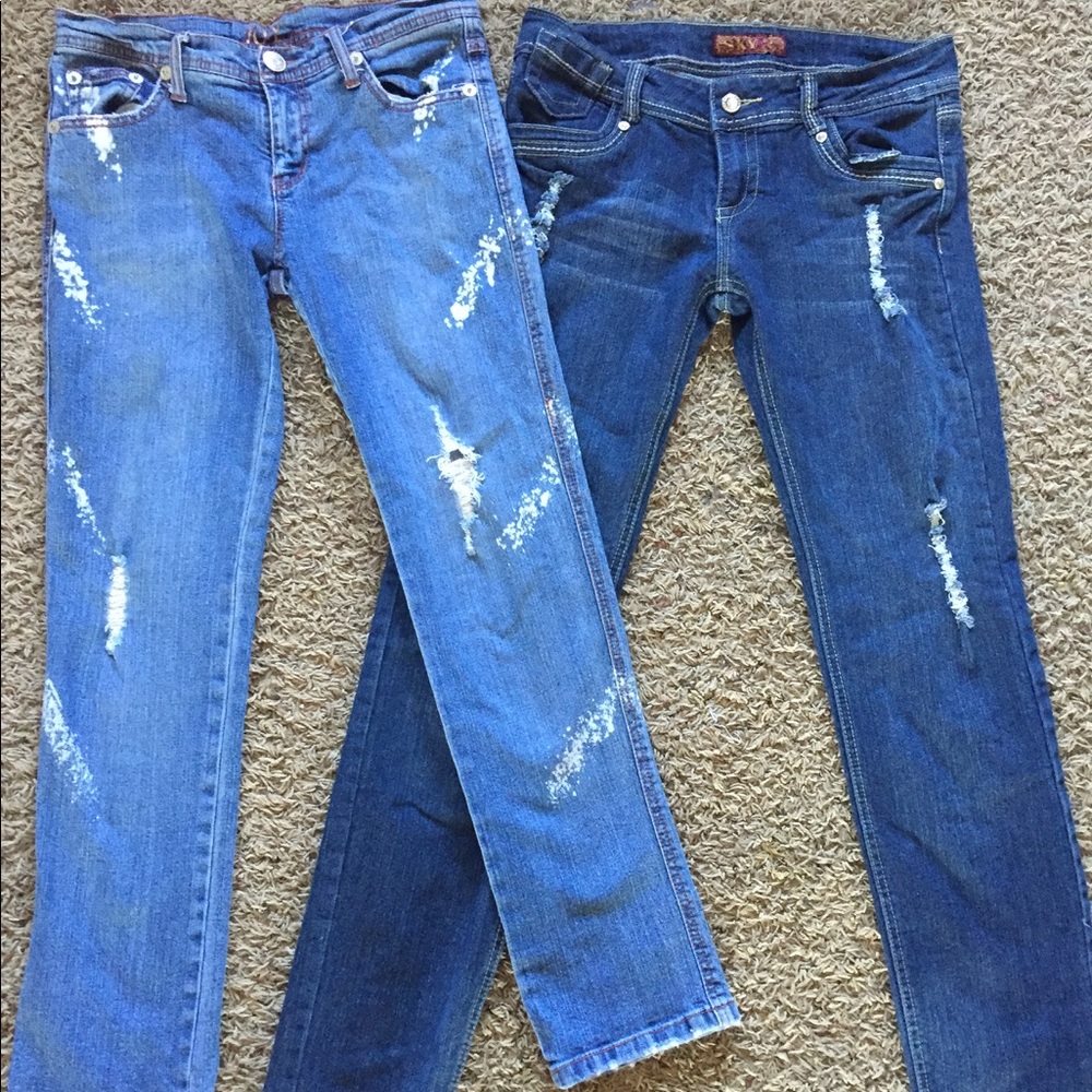 Sky & Joy jeans!  2 pair, distressed skinny SZ 9!!